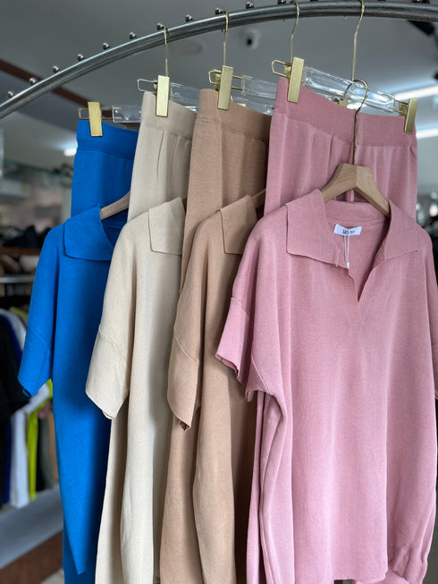 Pollo Collar Short Sleeves Pullover With Trousers Co-Ord Sets